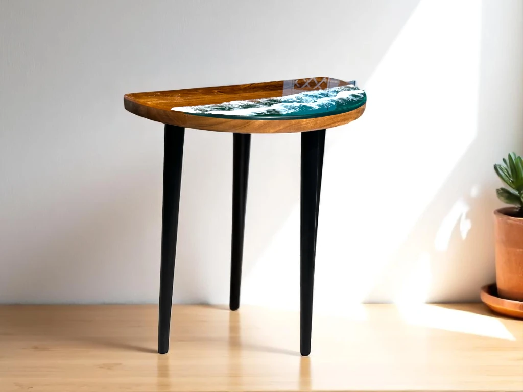 Half Moon Epoxy Table with Ocean Design – Made to Order 